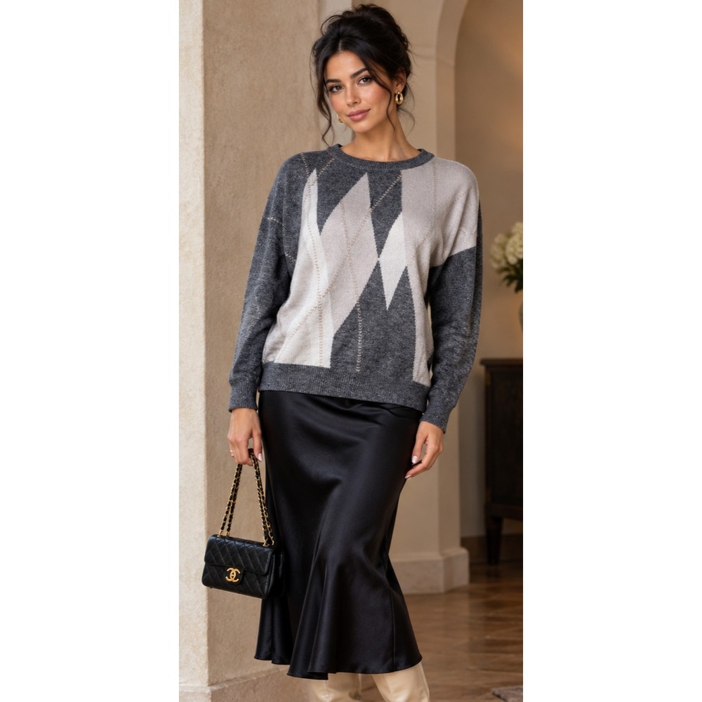 Peserico Italy Metallic Knit Sweater Designer Luxury Gray Ivory *Large